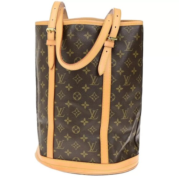 LOUIS VUITTON BUCKET GM Shoulder Tote Bag Monogram Leather Brown - Picture 1 of 16